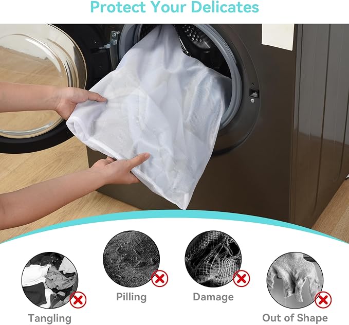 OTraki Medium Mesh Laundry Bags 20x24 inch Zipper Lingerie Bags for Washing Delicates Laundry Mesh Bag Machine Washable for Travel Dorm Hotel Camp, Don't Drying, Melting 140-176℉ White | Zipper Lingerie Bags for Washing Delicates Laundry Mesh Bag Machi...