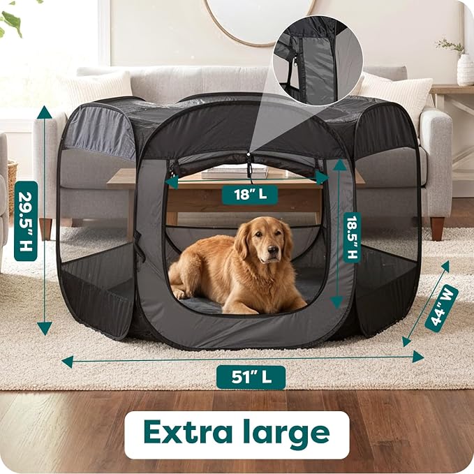FurHaven Soft-Sided Dog & Cat Playpen, Portable Foldable Indoor & Outdoor Pet Playpen with Mesh Windows & Zippered Door, Gray, Extra Large