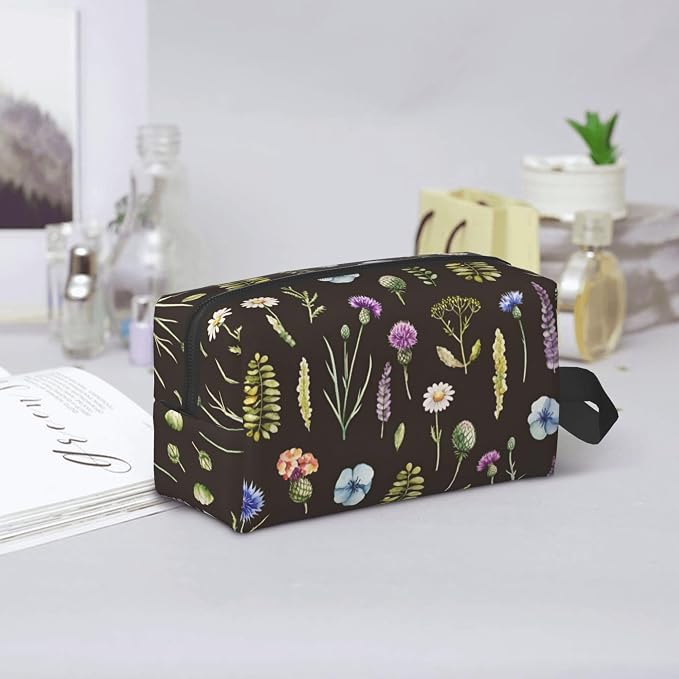Vintage Wildflower Makeup Bag - Durable 600D Oxford Fabric Travel Cosmetic Bag, Shockproof Foam Padded Toiletry Organizer for Gym & Daily Use 10x6.2x4.9 Inch