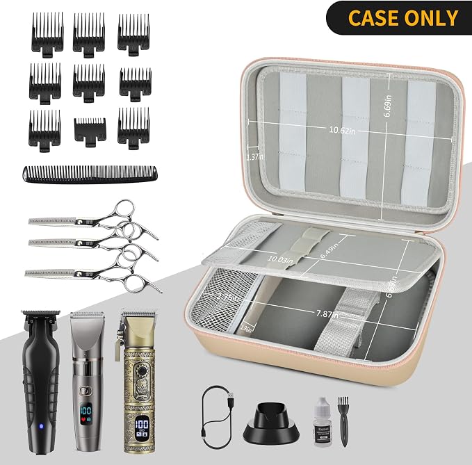 Boobowl Barber Accessories Bag for Clippers and Supplies, Hair Clipper Box | Portable Mens Clipper Storage Holder Organizer for Hair Cutting, Guard Grooming Kit and Barbers Supplies (Bag Only) - Gold