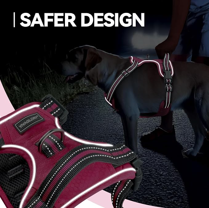 VIVAGLORY No Pull Dog Harness Vest Harness, L, Pink - Patterned | with Handle Front and Back Clip for Training & Pulling, No Pull & Escape Proof Padded Adjustable for Pet Puppy