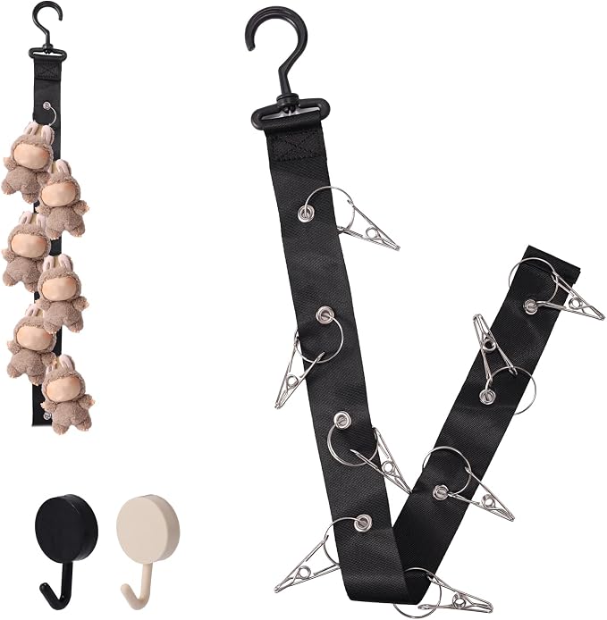 Doll Hanging Organizer, Plush Display Strap Holder Chain with 8 Metal Clips