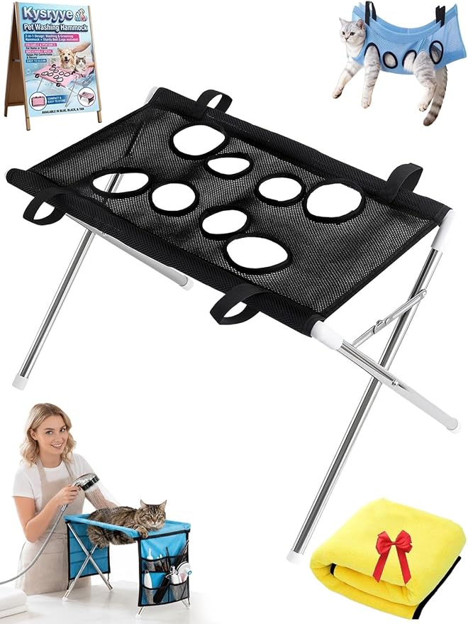 2-in-1 Foldable Pet Grooming Bed Dog Washing Grooming Table for Bathing | Portable Dog Wash Hammock Sling with Stand 44lbs Capacity Multifunctional Holder for Daily Bathing Nail Trimming Travel
