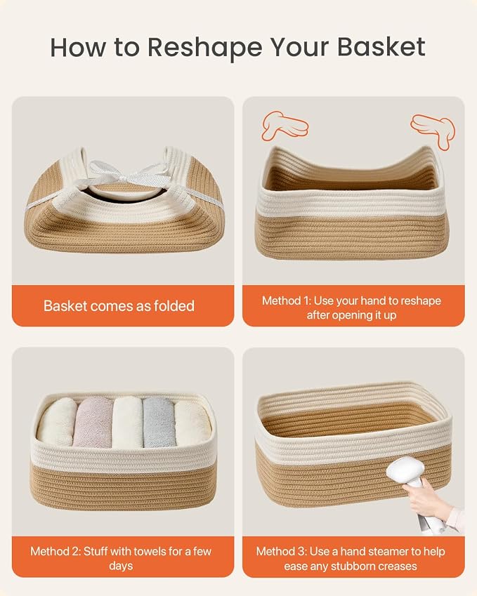 KALLAX Small Woven Storage Basket for Organizing, 13.5x9.5x5 inches, 3 Pack | Shelf baskets for closet organization, toy storage and home decor, Perfect as empty gift baskets for holidays, White & Brown