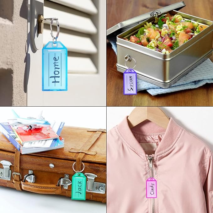 Cuttte 16 Pack Plastic Key Tags with Ring and Label Window 8 Colors | Key Chain Labels for Organizing Flash Drives, Suitcases, Backpacks, Luggage, Lunchboxes