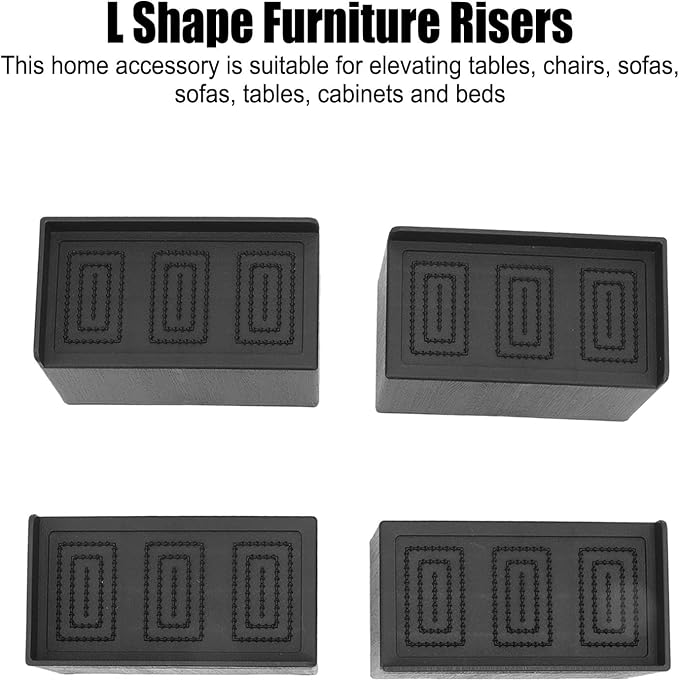 L Shape Rectangular Stackable Furniture Risers, Rubber, Anti Slip, Child Safe, Adjustable Height for Sofa Bed Desk Cabinet, Extra Storage & Robot Vacuum