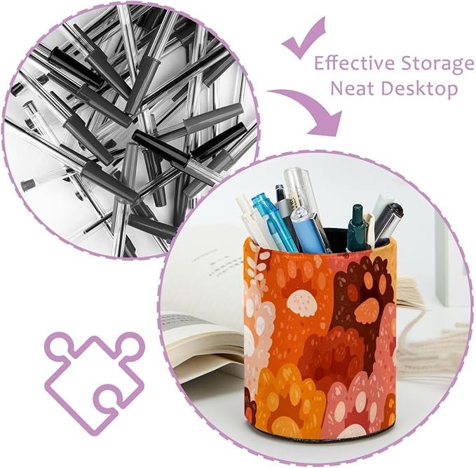 Faux Leather Pen Holder for Desk, Pencil Organizer Colorful Pet Paws Pen Cup Desk Decor Makeup Brush Holder Storage for Office Home