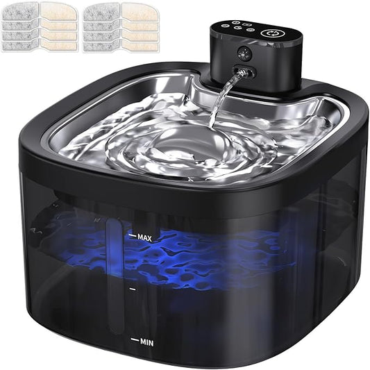 Cat Water Fountain Cordless: Battery Operated 118oz/3.5L Pet Water Fountain for Cats Indoor with Motion Sensor, Stainless Steel Tray, Ultra Quiet, Easy-to-Clean, Gifts for Cats, Dogs (8Filters)