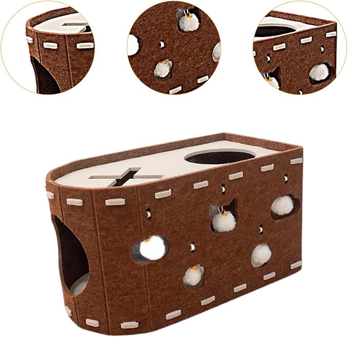 Cat House Scratch Condo Pet Toys Meal Claws Scratches with an Interactive Hole Felting Bed for Several Cats, Brown