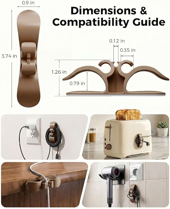Cord Organizer for Appliances, 6 Pack Appliance Cord Organizer Stick On, Soft Rubber Appliance Cord Wrap with Strong Adhesive, Cord Holder for Kitchen Appliances, Perfect for Coffee Maker Air Fryer