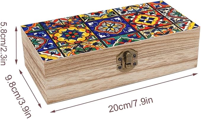 Small Memory Keepsake Box with Hinged Lid and Clasp, Mexican Talavera Tile | Colorful Floral Mexican Rectangle Jewelry Organizer for Picture Letter Storage, Gift Boxes, 9.2x5.5x3.9 Inch