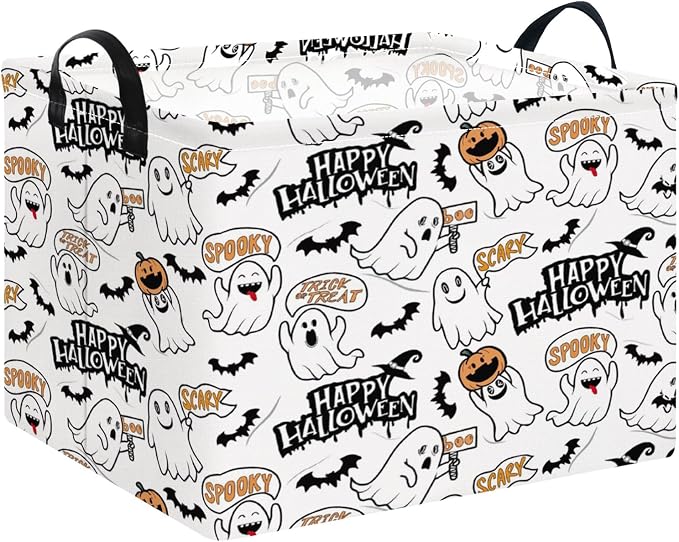 NTAO Gift Storage Basket Empty for Halloween, Storage Bin with Handles, Room Decor, Book Box(Spooky Ghost)