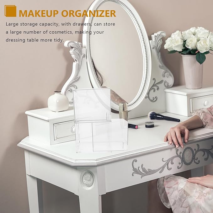 2 Pcs Makeup Organizer Box with Drawers, Large Storage Capacity Pet Cosmetic Organizer with Stylish and Simple Design for Desktop Use, Easy to Find Items
