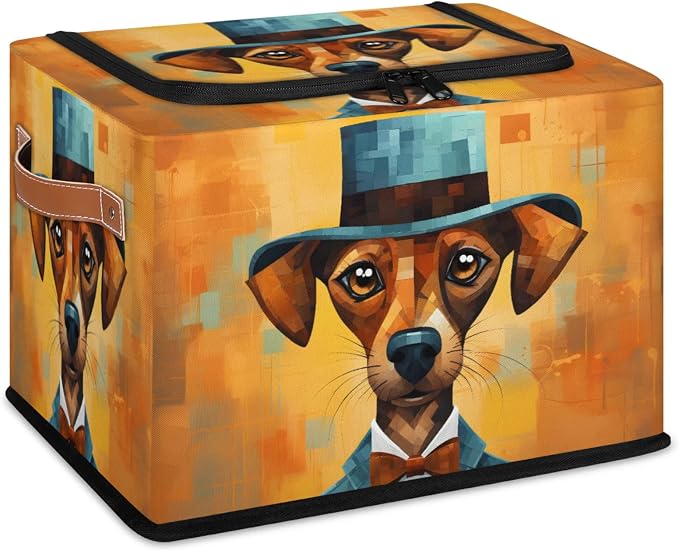 Pardick Gentleman Dog Storage Bin Storage Basket with Zipper Lid Collapsible Cloth Organizer Closet Shelf Basket Cube Bins Dustproof Clothes Organizer for Bedroom, Nursery