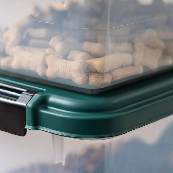IRIS USA Airtight Pet Food Container, Up to 30 lbs & 11 lbs, Green | Airtight Seal, BPA-Free, 2-Cup Scoop, Stackable Design, Rolling Wheels, Dual Storage