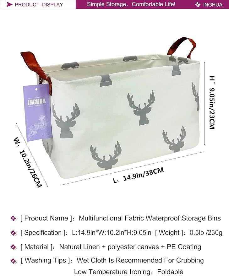 Rectangular Deer Storage Basket | Gifts Bag for Toys,Books,Clothes,Gifts,Pets-Perfect for Home,Office,Nursery,Dorm,Shelf