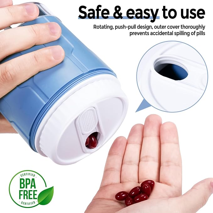Weekly XXL Pill Organizer Bottle, Daily Pill Dispenser, Anti-Mix Design | 7 Day Portable Travel Pill Box, 21 Labels & Cleaning Brush, XXL Wide Mouth for Easy Access, Vitamin, Fish Oils, Supplement