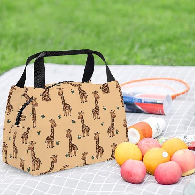 Portable Leakproof Insulated Lunch Tote, Giraffes Beige | Spacious Cooler Bag, with Sturdy Handles, Reusable Food Carrier Bag, for Outdoor Activities Travel Work