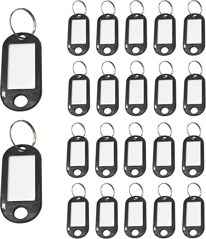 40Pcs Plastic Key Tags with Split Rings, Writable Label Window, Office, Luggage, Name & Number Organization, Key Label Holders(Black)