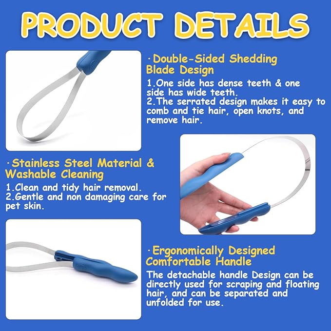 Horse Shedding Tool, Stainless Steel Shedding Blade for Horses & Dogs, Dog Shedding Brush for Double Coat Dogs, Deshedding Tool Grooming Brush for Horse Dog Cat(Single Loop)