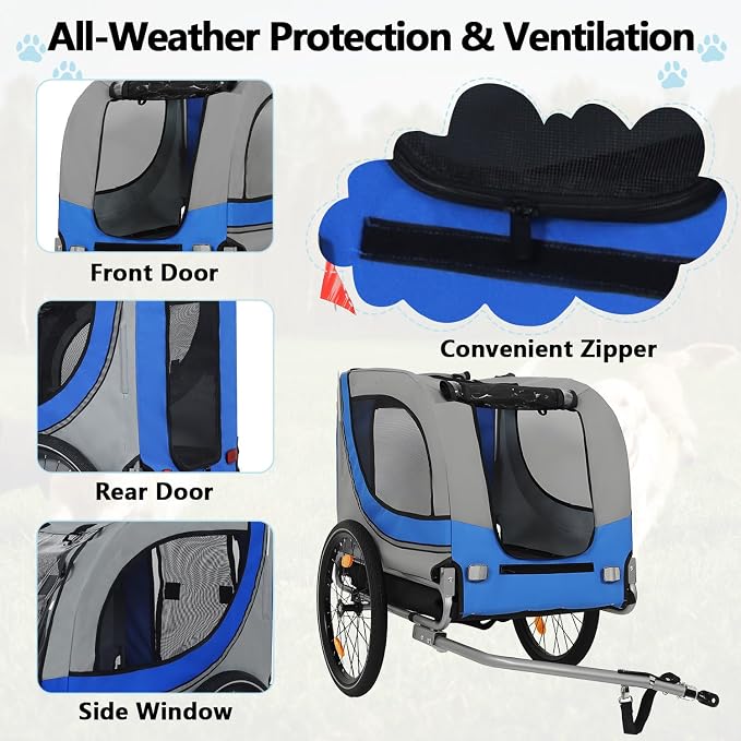 Large Dog Bike Trailer with 18.9" Wheels - 120LB Capacity Dog Trailer for Bike, Foldable Pet Bike Trailer for All-Terrain Cycling, Jogging & Camping