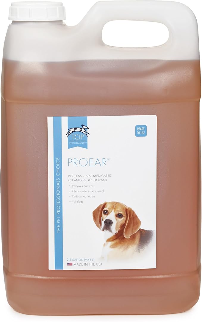 Top Performance ProEar Professional Medicated Ear Cleaners — Versatile and Effective Solution for Cleaning Dog and Cat Ears, 2½ Gallon