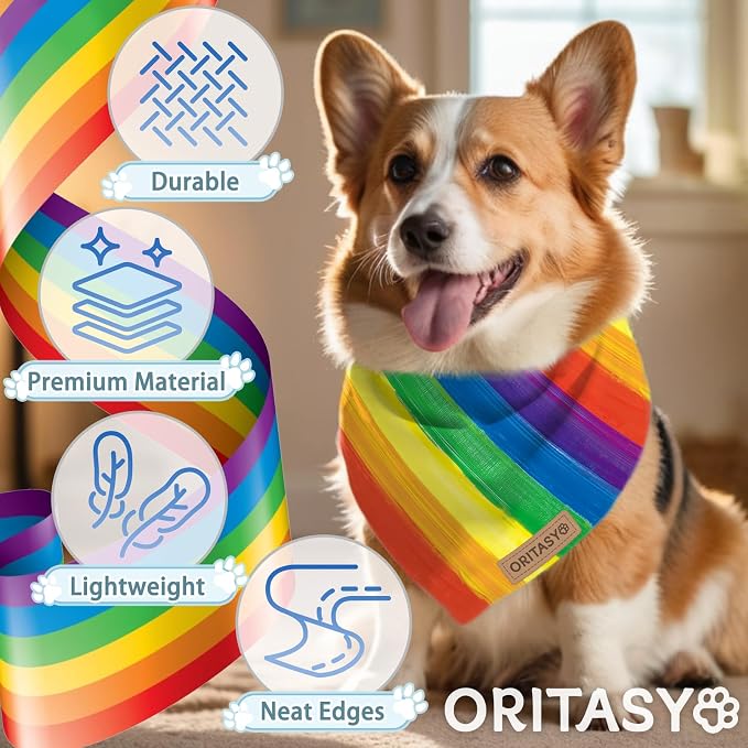 Pride Rainbow Dog Bandanas, 2-Pack Triangle Reversible LGBT Love Pet Scarves, Premium Fabric, LGBTQ Bandana for All Dogs (Large, Style 25-1)