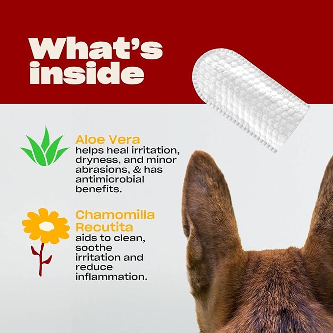 OH Norman! Ear Cleaner Finger Wipes for Dogs - Removes Wax, Dirt & Cleans Ears - Cleaning Wipes with Aloe Vera & Chamomile (Pack of 50)
