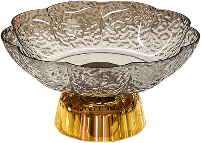 Fruit Bowl Pedestal Bowl Footed Wedding Fruit Stand Multipurpose Storage Organizer for Kitchen Counter Snack Bread Dessert, C Gray and Gold