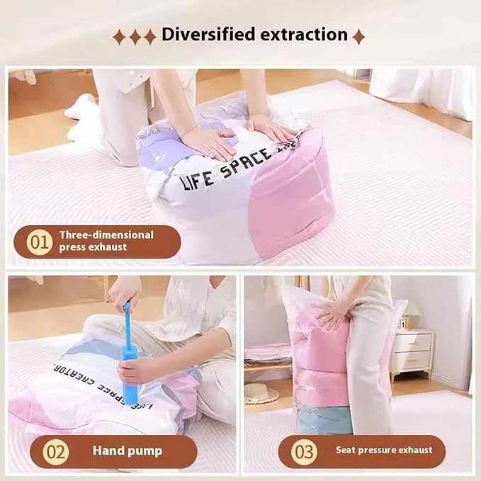 No Pump Vacuum Storage Bags - Airtight Portable Reusable Space Saver Pack | Storage Organizer, No Pump Vacuum Bags, Airtight Space Saving Design, Reusable Travel Storage, Protects Clothes and Bedding