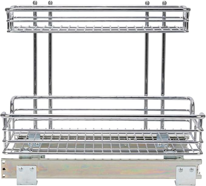 Household Essentials Glidez 2‑Tier Multipurpose Chrome‑Plated Steel Pull‑Out/Slide‑Out Under Sink Organizer, Chrome Finish