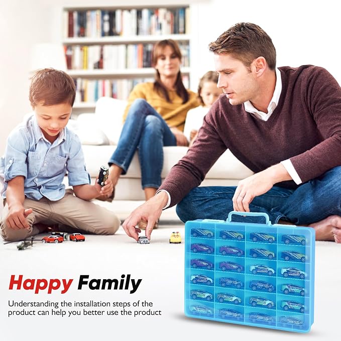 Toy Storage Organizer Case for Hot Wheels Car, for Matchbox Cars, for Mini Toys, for Small Dolls. Carrying Box Container Carrier with 24 Compartments (Box Only) (Blue)