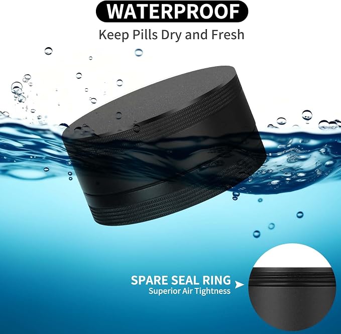 Portable Pill Case Pill Box Daily - Waterproof Single Metal Pill Organizer | for Pocket Purse, Aluminium Alloy Round Daily Medicine Container to Hold Vitamins, Fish Oil Medium Size