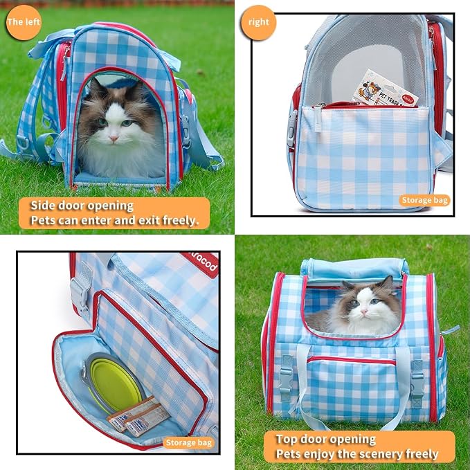 Pet Backpack Carrier for Small Dogs Medium Cats, Puppies,Breathable and Collapsible Design, Portable Travel Bag for Bearded Dragon,Rabbit Cage (Blue, Small)