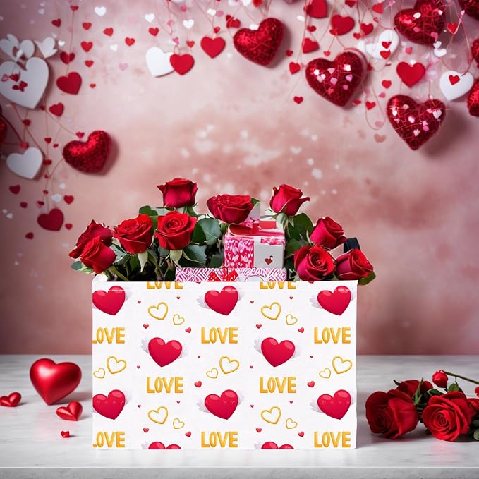 Valentine's Day Basket Gift for Empty Cute Heart Large Storage Bin for Kid and Baby Room Décor (Love Wings Red Heart)