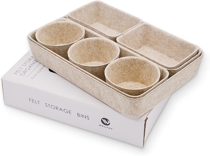 Welaxy Office Desk Drawer Organizer Tray hygge aesthetics 8 pc bin Oatmeal