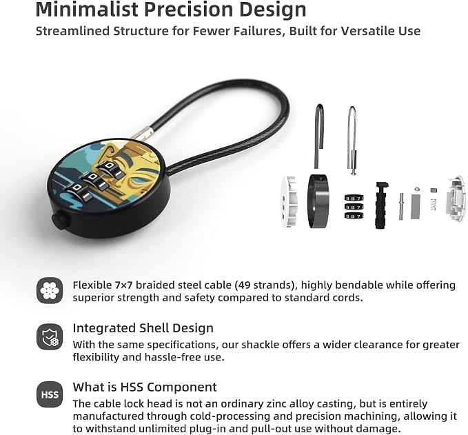 Small Combination Padlock with 5.12 Inch Steel Cable, 3 Digit Combination Lock for Locker, Luggage, Backpack, Mini Combo Padlock, Short Cable Lock with Code for Suitcase, Cabinet, Toolbox