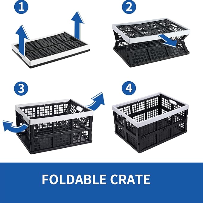 Aebeky 3-Pack Plastic Collapsible Storage Crates-30L,Foldable Plastic Crates for Storage (Black+Gray)