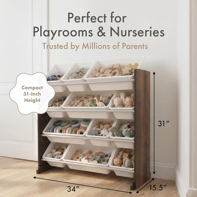 Humble Crew Kids Toy Organizer with 12 Bins, 4 Tier Storage for Playroom