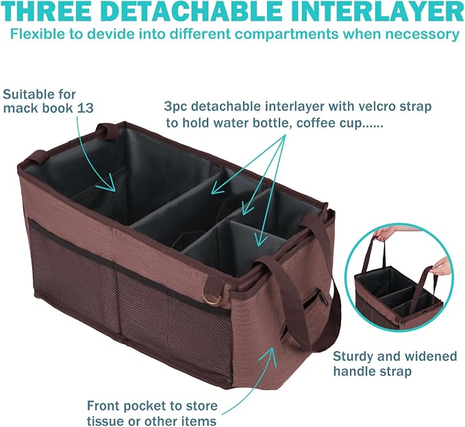 HEYSKAY Backseat Car Organizer Car Caddy Passenger Seat Organizer for Kids | Collapsible Small Car Storage, Console Front Seat Car Organizer for Truck, SUV and Minivan, Adjustable Compartment Space