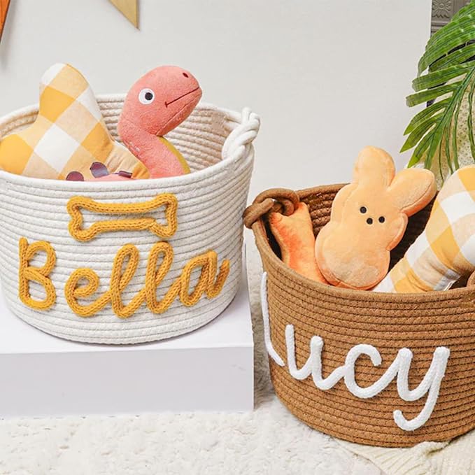 Generic PPersonalized Dog Toy Basket, Custom Cotton Rope Toy Storage Bin For Dogs & Cats, Durable & Stylish Organizer With Pet's Name For Pet Owners (Style I)
