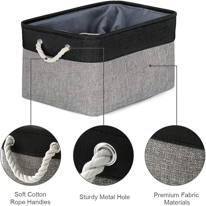Organization and Storage Basket for Organizing - 17x14x10 inch Large 3 Pack Collapsible Storage Bin for Shelves, Fabric Basket for Gifts Empty Organizer Gift Closet (Black & Grey)
