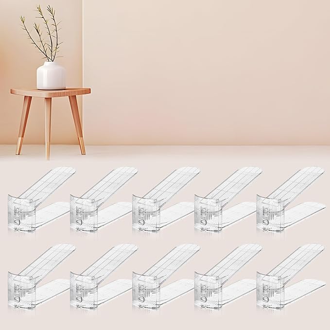 FENRUNXU 10 Pack Transparent Shoe Stacker,Shoe Slots Organizer for Closet, Shoe Display Space Saver,Adjustable Shoe Rack Organizer Holder for High Heels,Sneakers(Transparent)