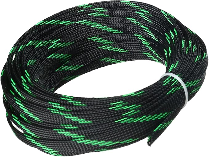 Jutagoss PET Expandable Braided Cable Sleeve, 32.8ft - 5/16 inch Black Fluorescent Green Cable Management Sleeve, Wire Loom Tube Cord Protector for USB Cable, Power Cord, Audio Video and More, 1Pc