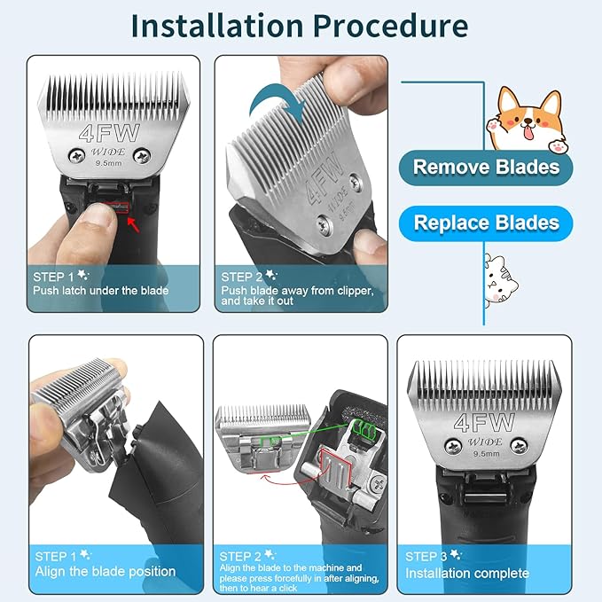 4FW Dog Grooming Wide Blade,Detachable Pet Dog Grooming Blades,Compatible with Andis,Oster A5,Wahl km10 Clippers.Cutting Length 3/8 in(9.5mm)
