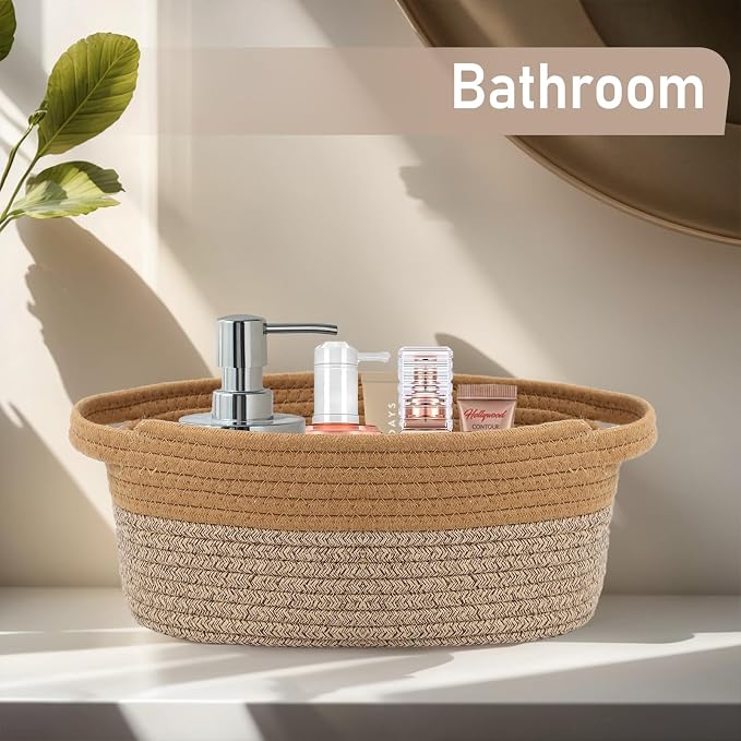 JMvicyroam Small Woven Basket, Empty Gift Basket, Jute&Brown/3 Pack | Small Gift Basket, Cotton Rope, 12 x 8 x 77 in, Handles, Includes Ribbon and Bag, Birthday Gift Basket