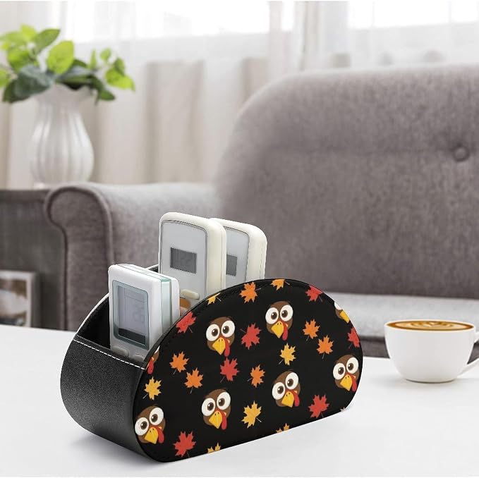 Pu Leather Remote Control Holder Turkey 5 Slot Desk Caddy Box | Turkey Office Desktop Storage Organizer for Controller, Media Player, Stationery Supplies