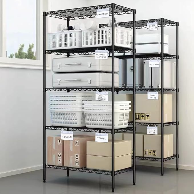 ChanQnTon Plastic Shelf Label Holders, 180pcs Label Holders with 360pcs Snap Lock Hanging Loops and 180pcs Matched Paper Inserts for Wire Basket,Price Tags,Shelf Tags for Wire Shelving 3.15x1.57inch | Wire Shelf Rack Label Holders with Paper Inserts