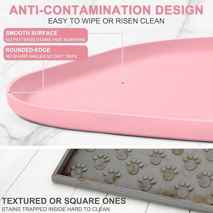 Smilool Silicone Pet Food Mat with Raised Edge for Food and Water Bowl, Dog Feeding Mats, Cat Food Trays for Floor Waterproof, Rubber Tray for Dogs and Cats, 24 x 16 x 0.8 Sakura Pink