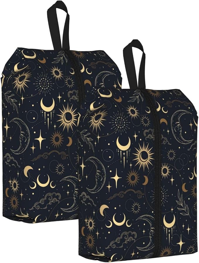 Boho Magic Celestial Travel Shoe Bag for Men & Women, Waterproof Shoe Storage Organizer with Zipper, Portable Shoe Pouch for Sneakers, Heels, Sandals, Gym & Travel Luggage 2PCS